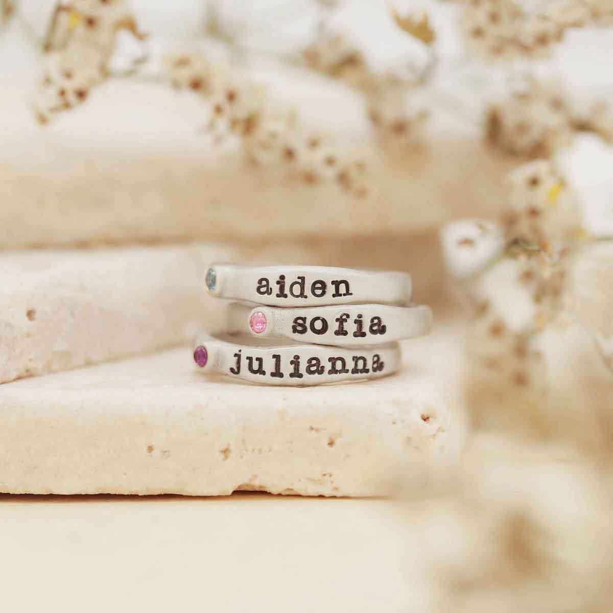 Personalized passage ring handcrafted in sterling silver with your choice of birthstone