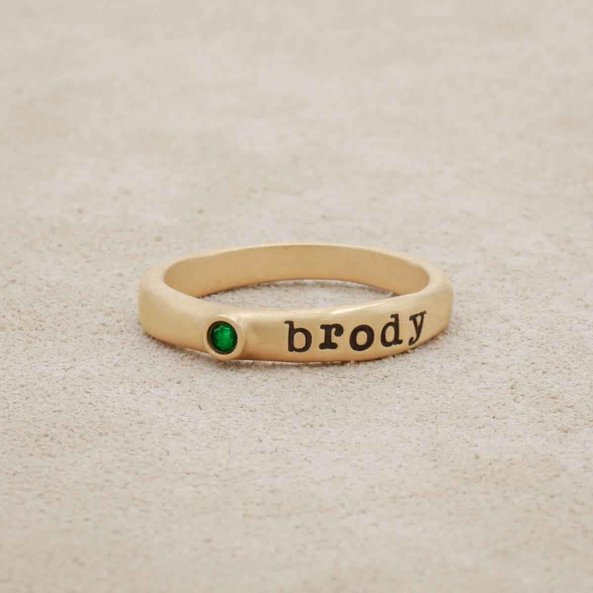 Personalized passage ring handcrafted in 14k yellow gold with your choice of birthstone