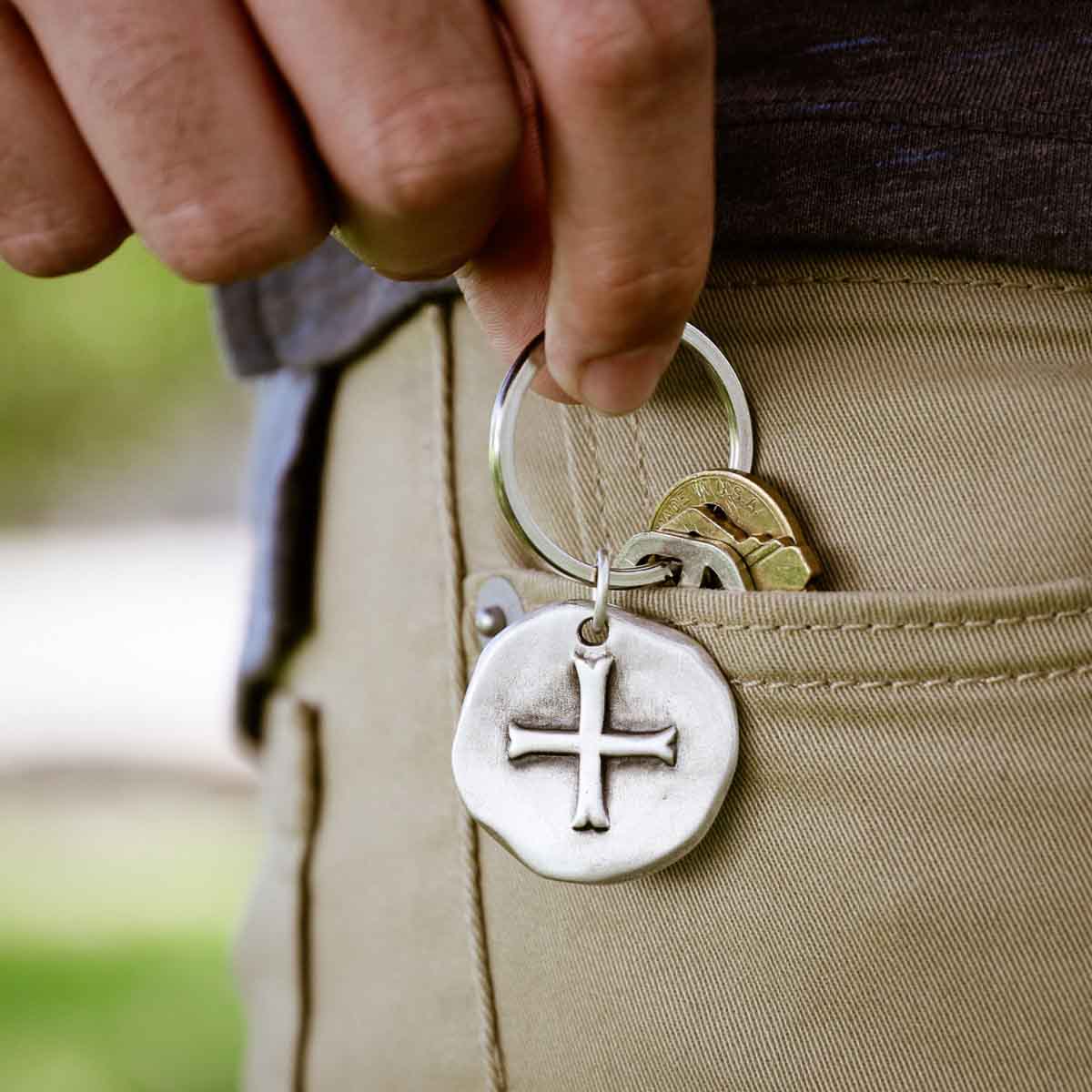 Roman Cross Coin Key Ring (Sterling Silver)