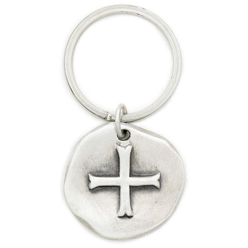 Roman Cross Coin Key Ring (Sterling Silver)