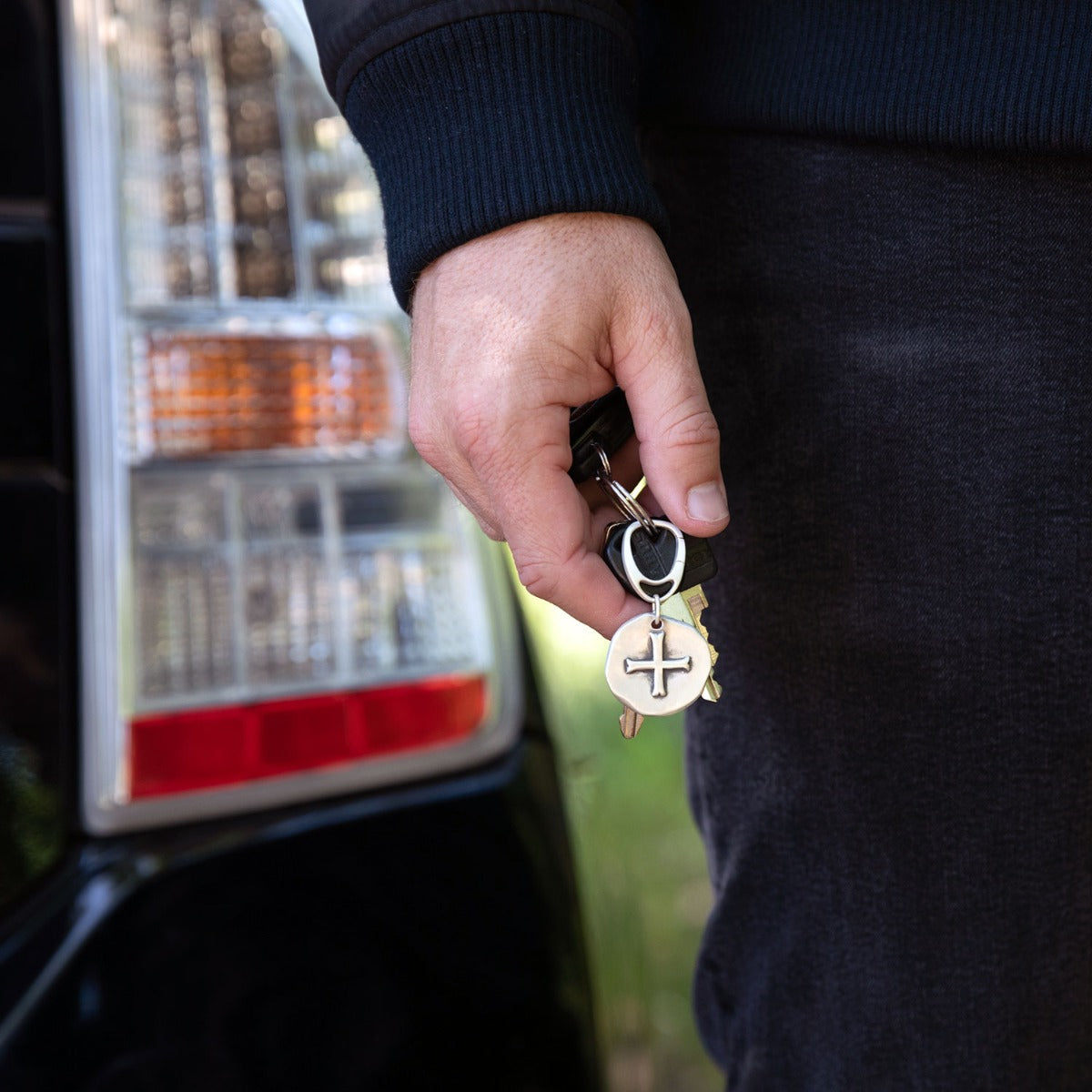Roman Cross Coin Key Ring (Sterling Silver)
