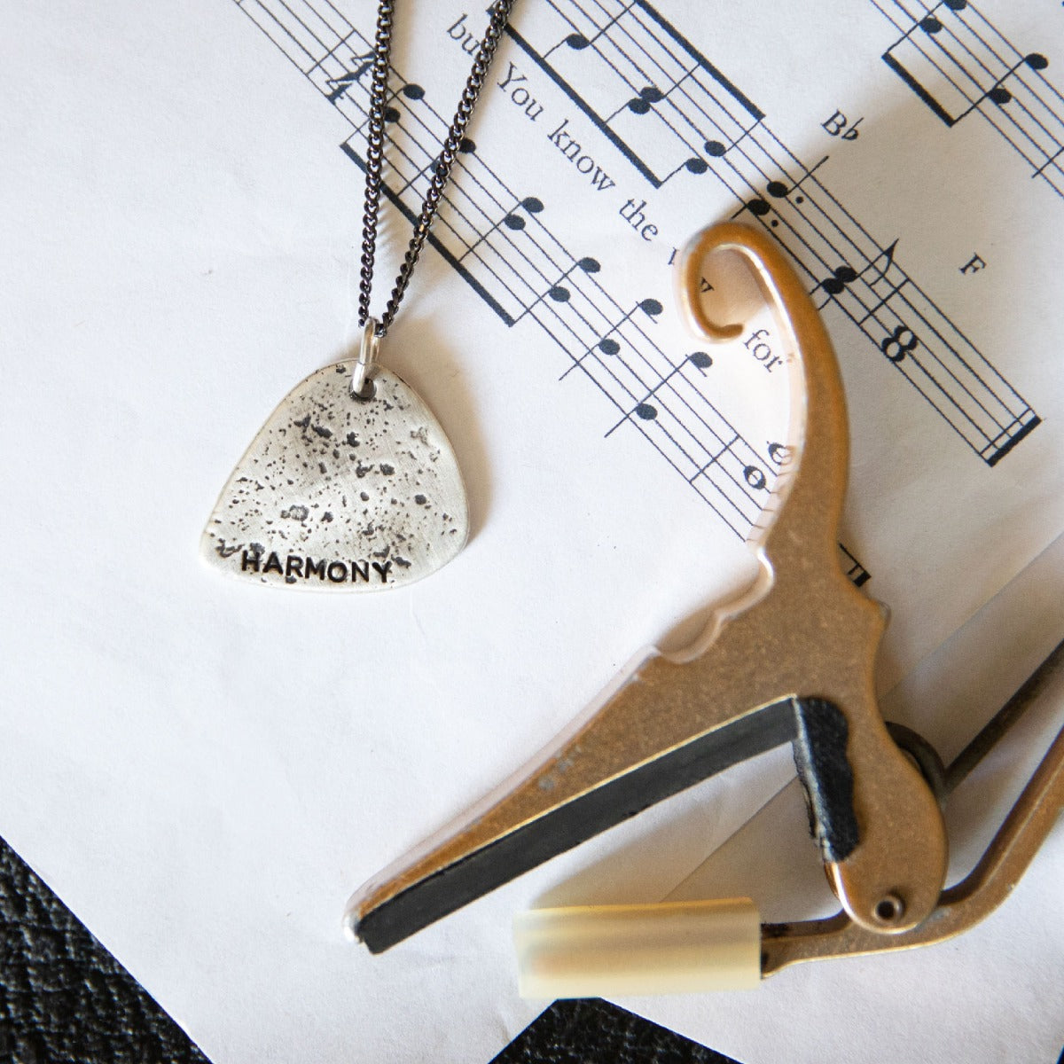 Gritty Music Pick Necklace (Antiqued Sterling Silver)