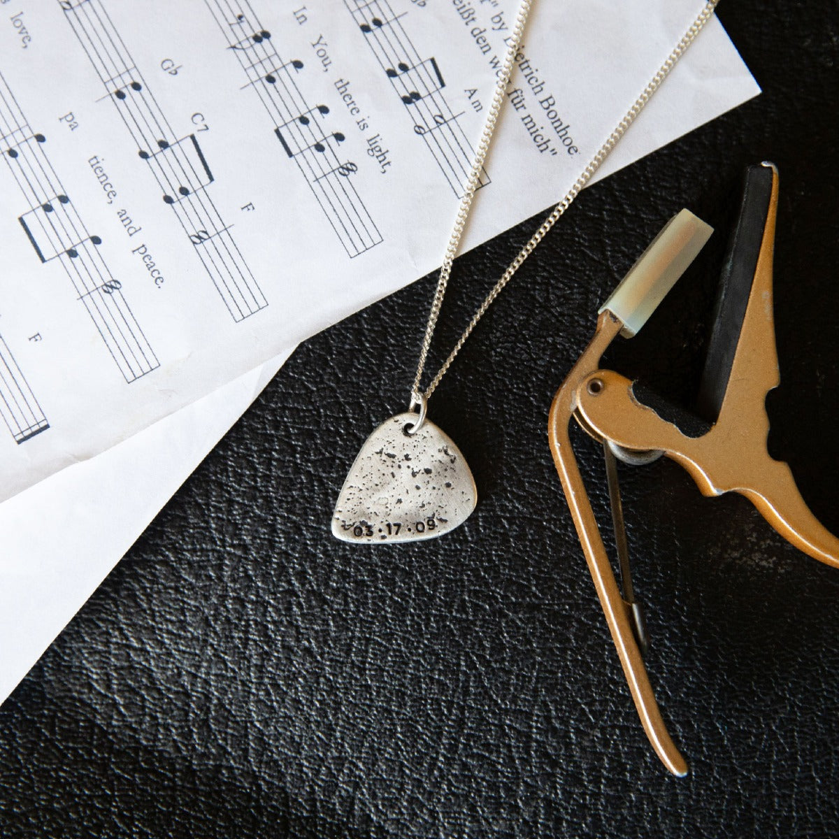 Gritty Music Pick Necklace (Antiqued Sterling Silver)