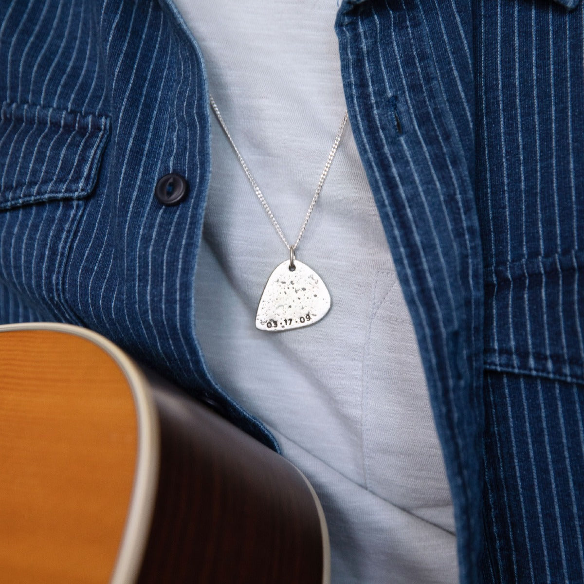Gritty Music Pick Necklace (Antiqued Sterling Silver)