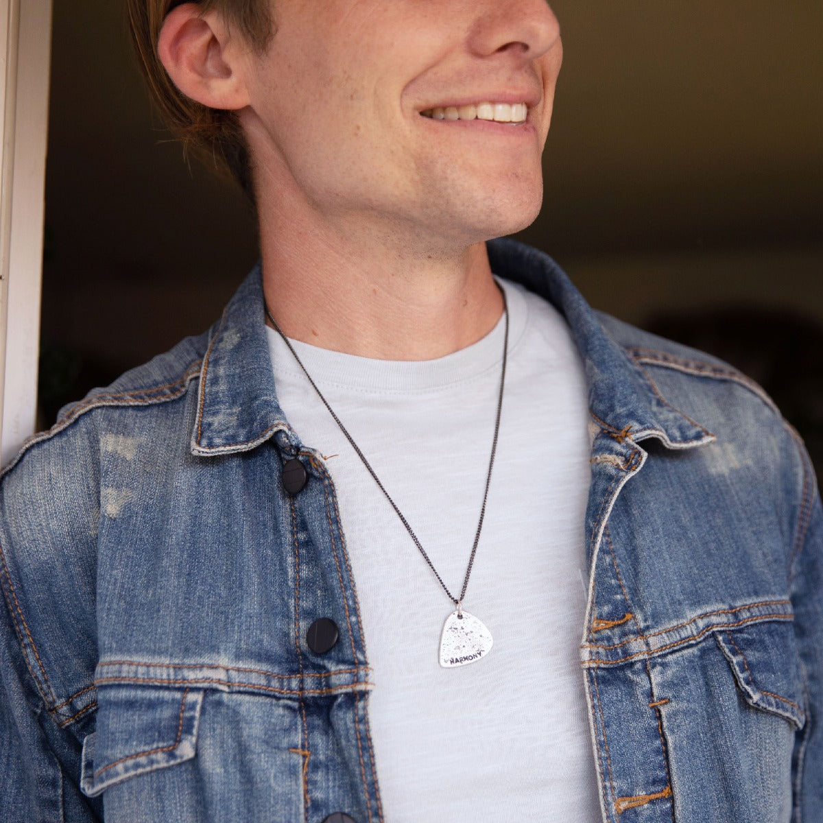 Gritty Music Pick Necklace (Antiqued Sterling Silver)