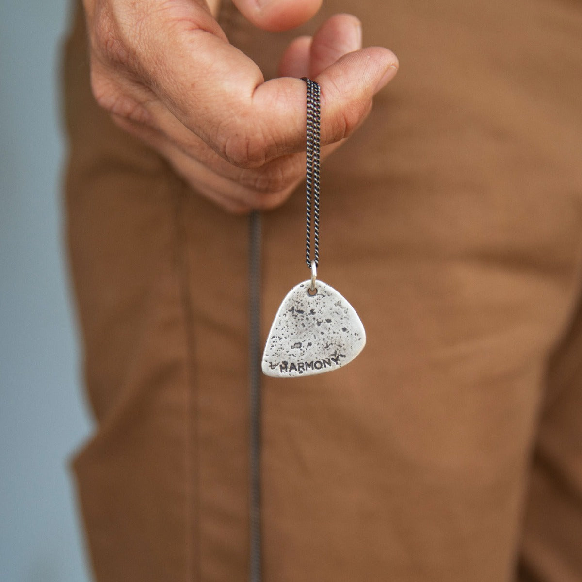 Gritty Music Pick Necklace (Antiqued Sterling Silver)