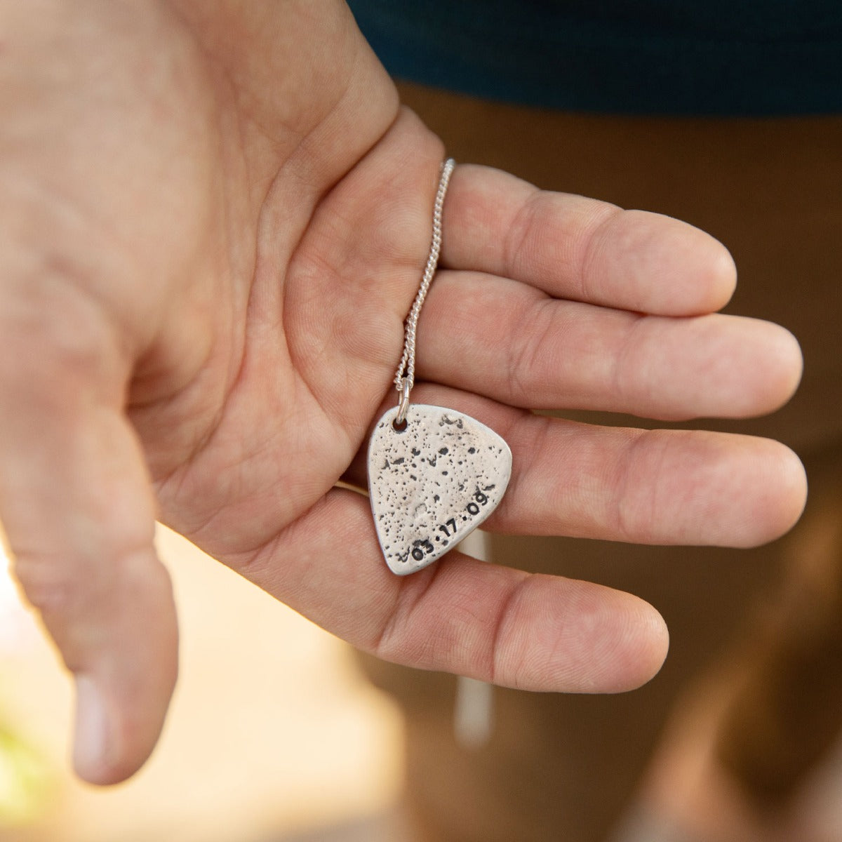 Gritty Music Pick Necklace (Antiqued Sterling Silver)