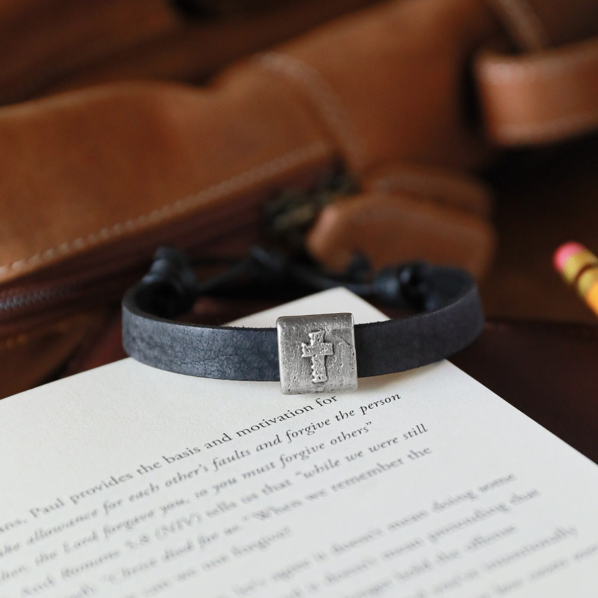 Equitable Leather Cross Bracelet (Black)