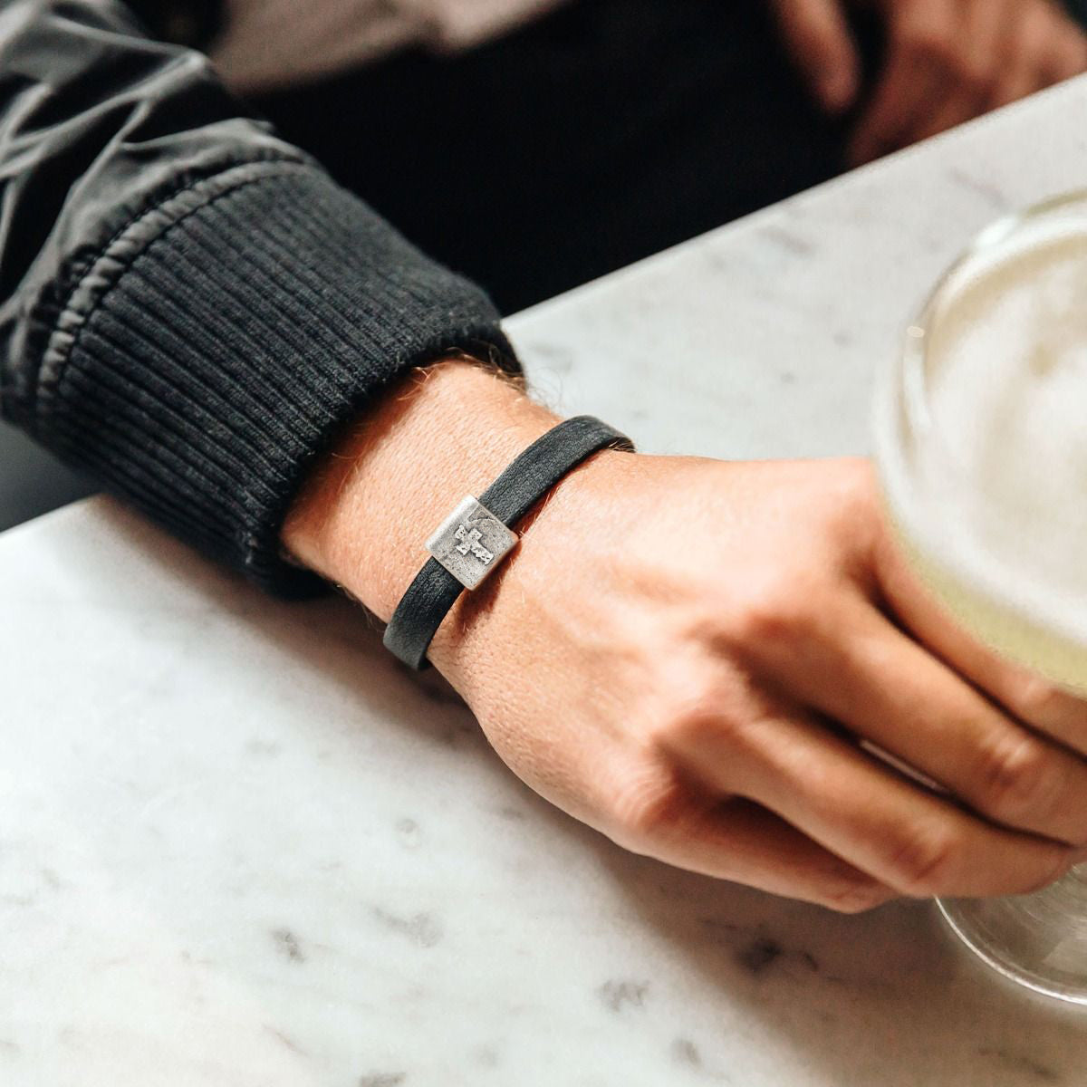 Equitable Leather Cross Bracelet (Black)