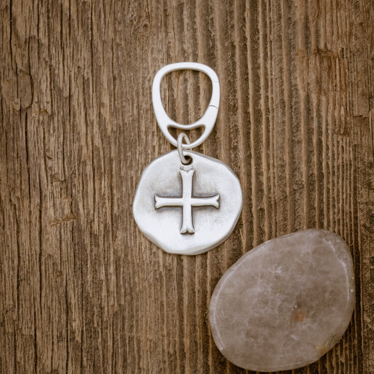 Roman Cross Coin Key Ring (Sterling Silver)