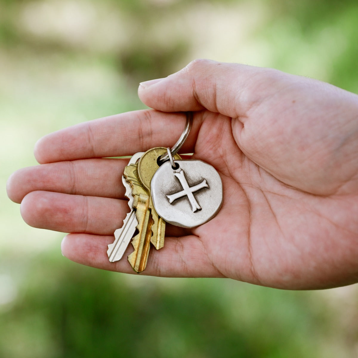 Roman Cross Coin Key Ring (Sterling Silver)
