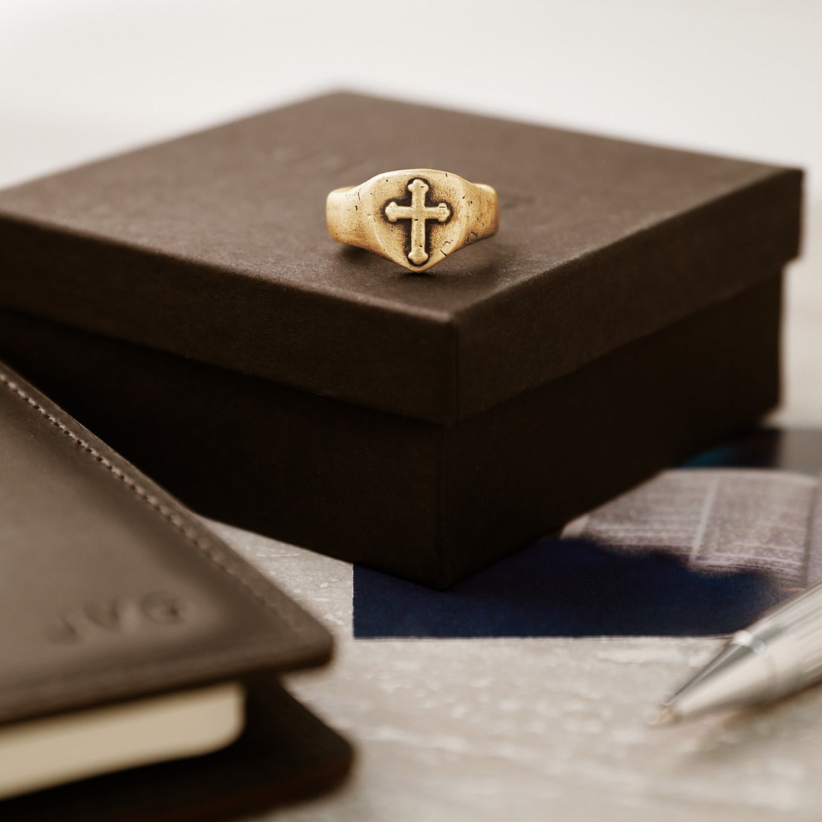 Faith Hope & Love Cross Signet Ring (9K Solid Gold)