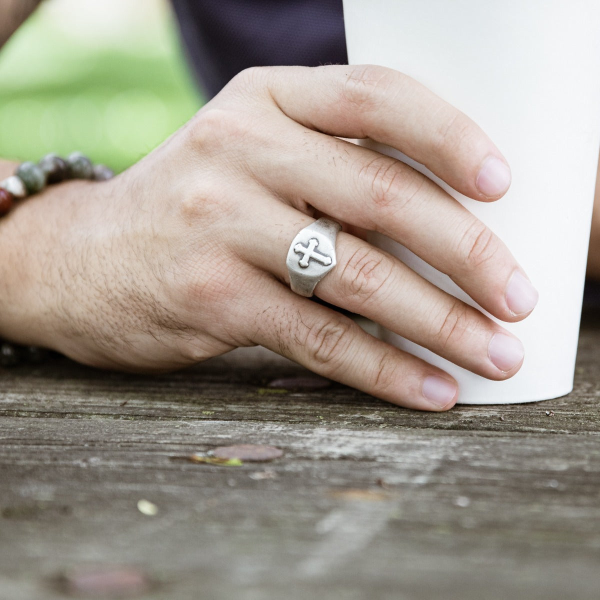 Faith Hope & Love Cross Signet Ring (Sterling Silver)