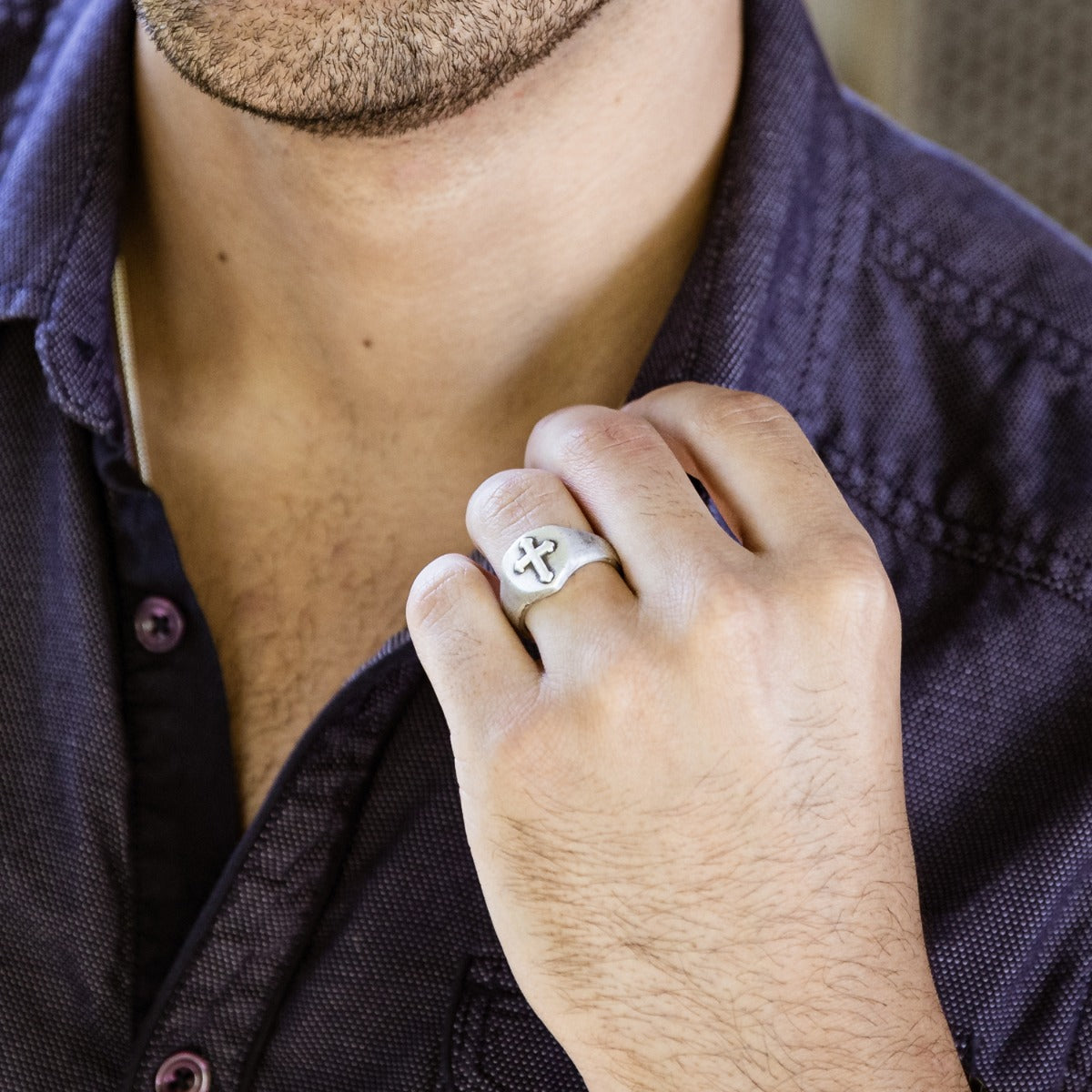 Faith Hope & Love Cross Signet Ring (Sterling Silver)