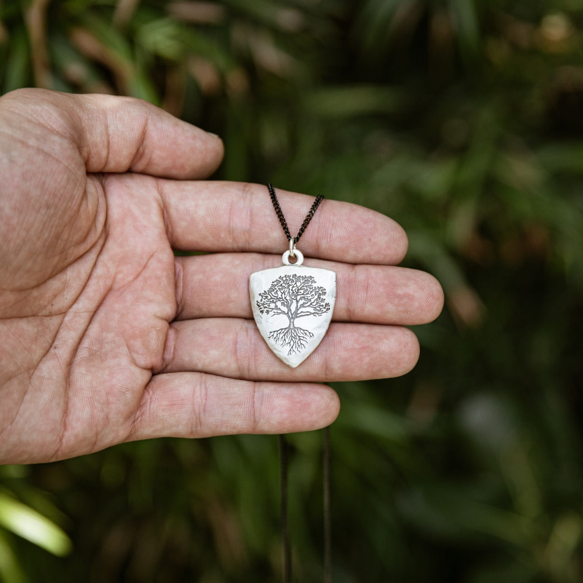 Family Tree Shield Necklace (Antiqued Sterling Silver)