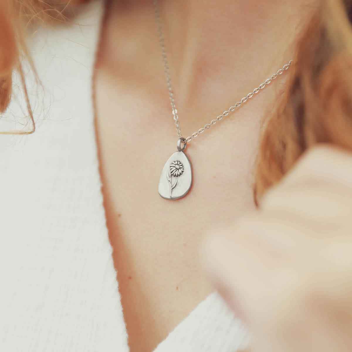 September Birth Flower Necklace (Pewter)