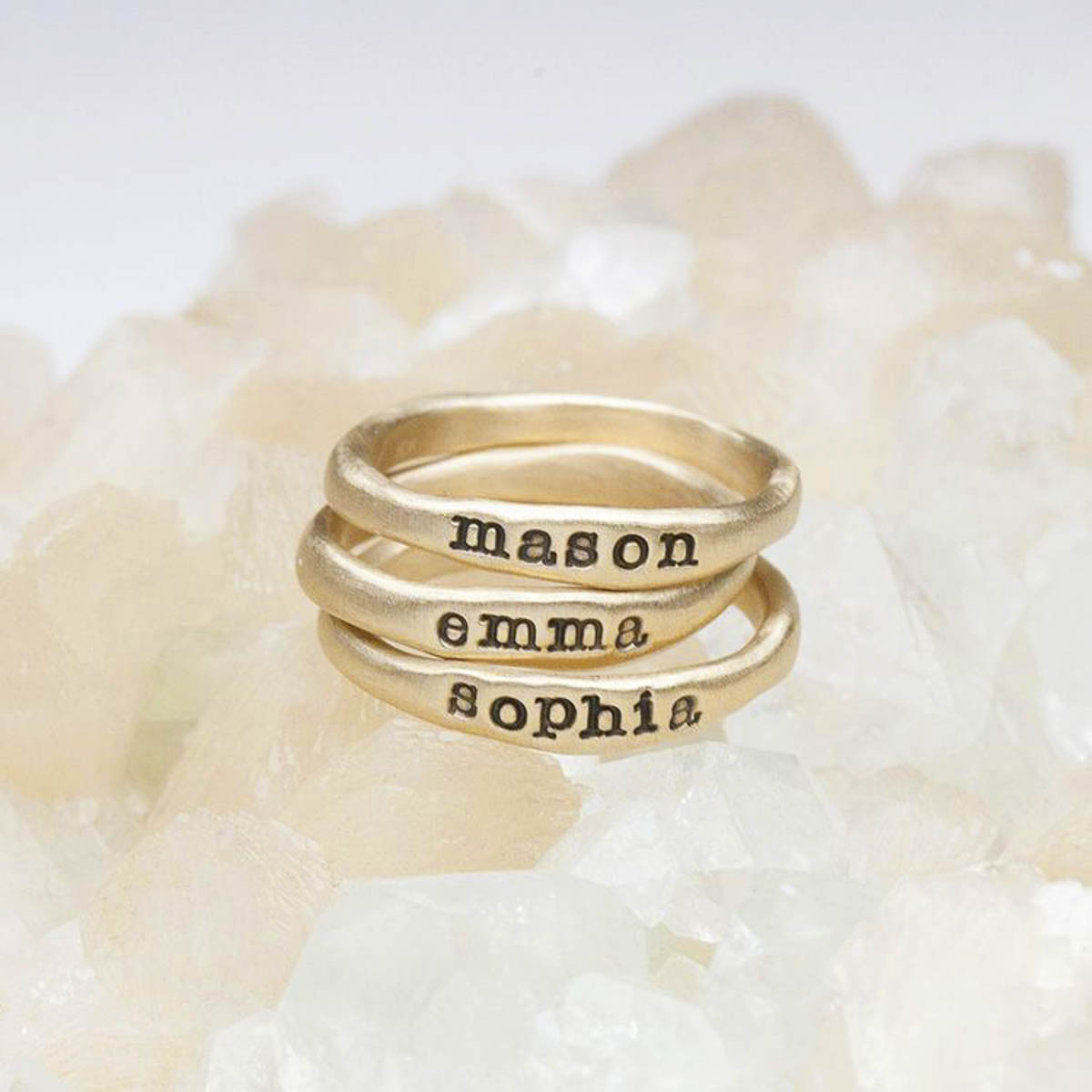 Personalized 10k yellow gold stackable name rings