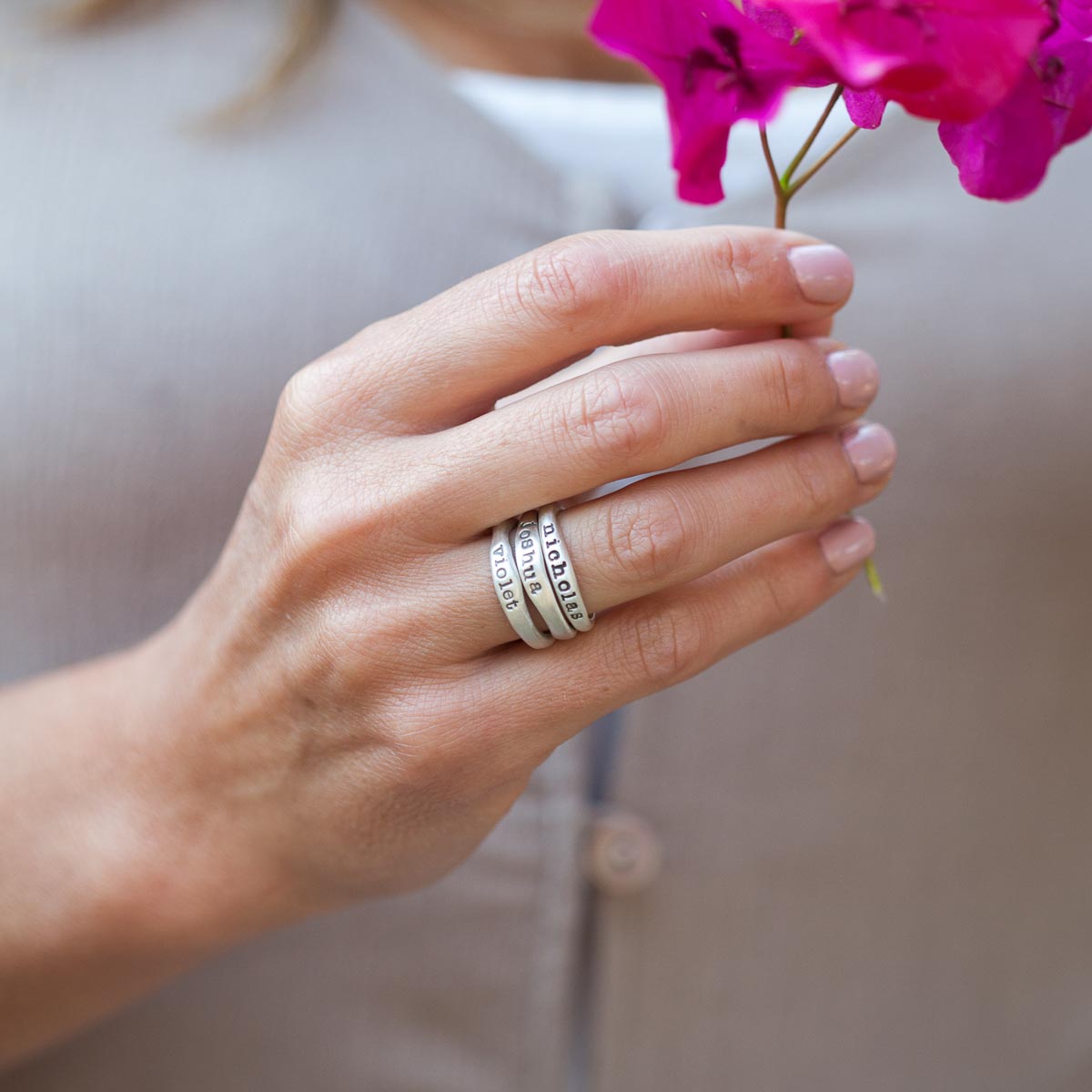 Stacking Name Ring Trio (Sterling Silver)