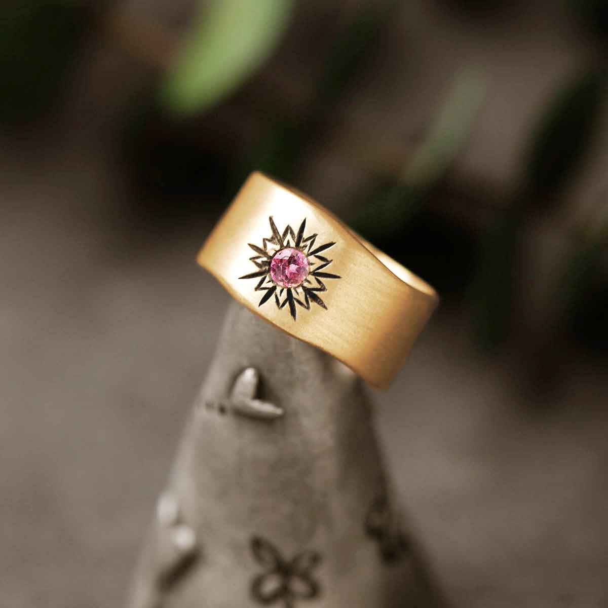Sunburst Birthstone Ring (9K Solid Gold)