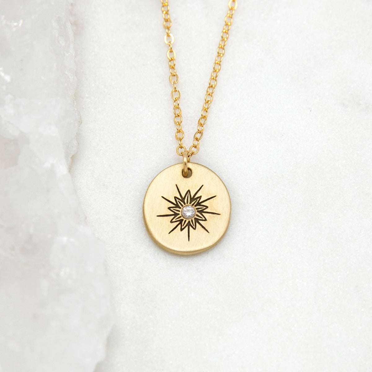 Sunburst Diamond Necklace (14K Solid Gold)