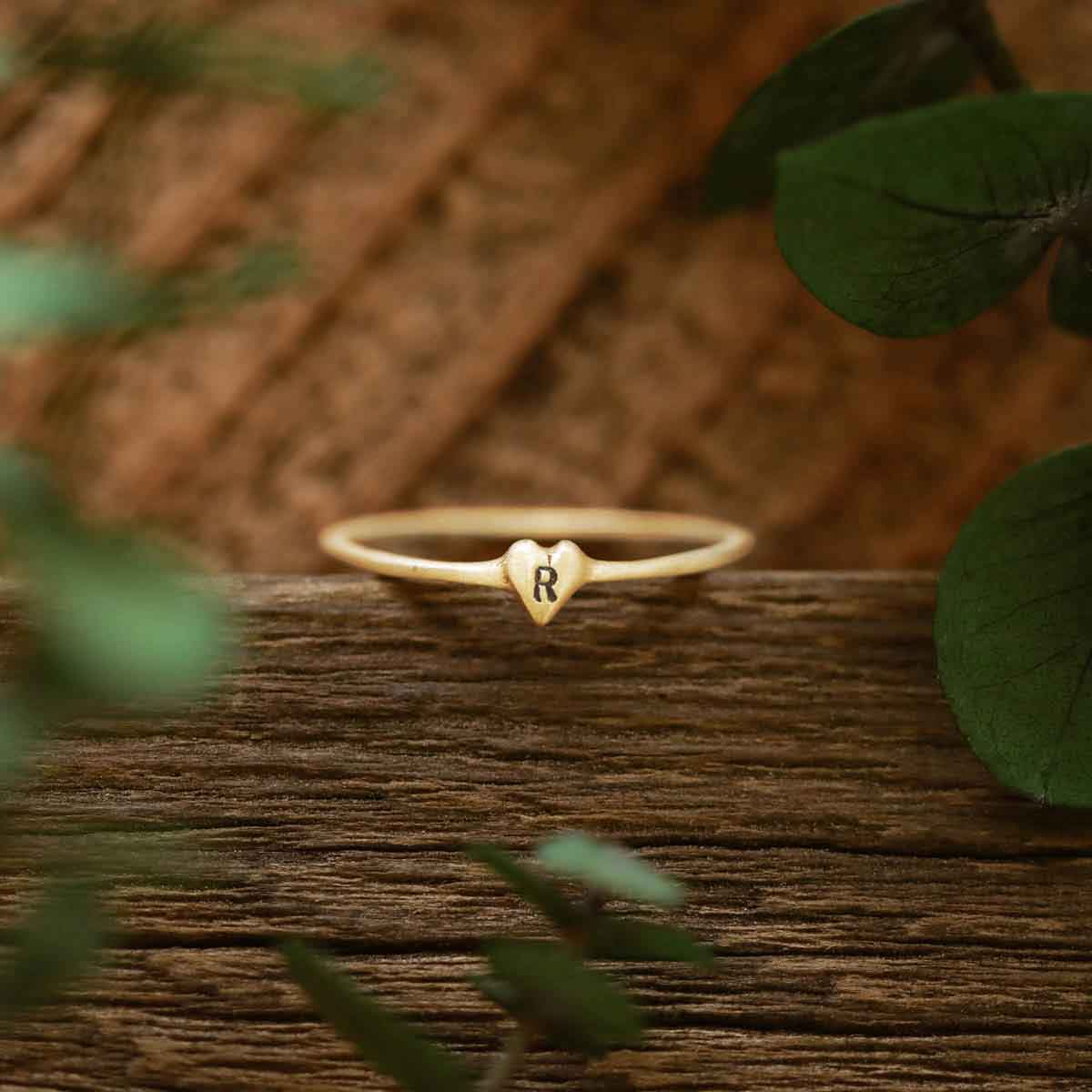 Sweet Love Initial Ring - One Heart (14K Solid Gold)