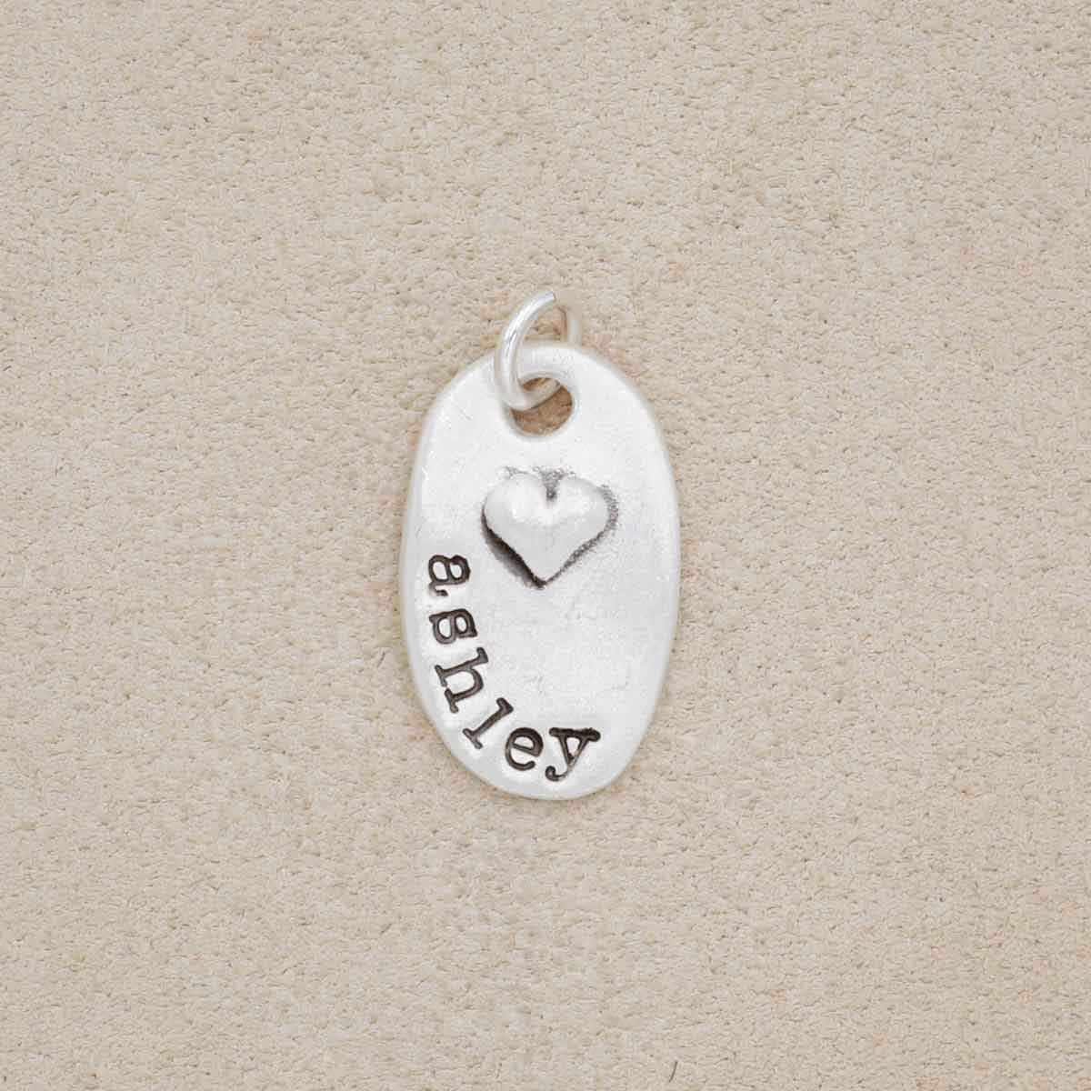 Tiny Oval With Heart Charm (Sterling Silver)