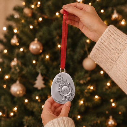 Playful Lion First Christmas Ornament (Pewter)