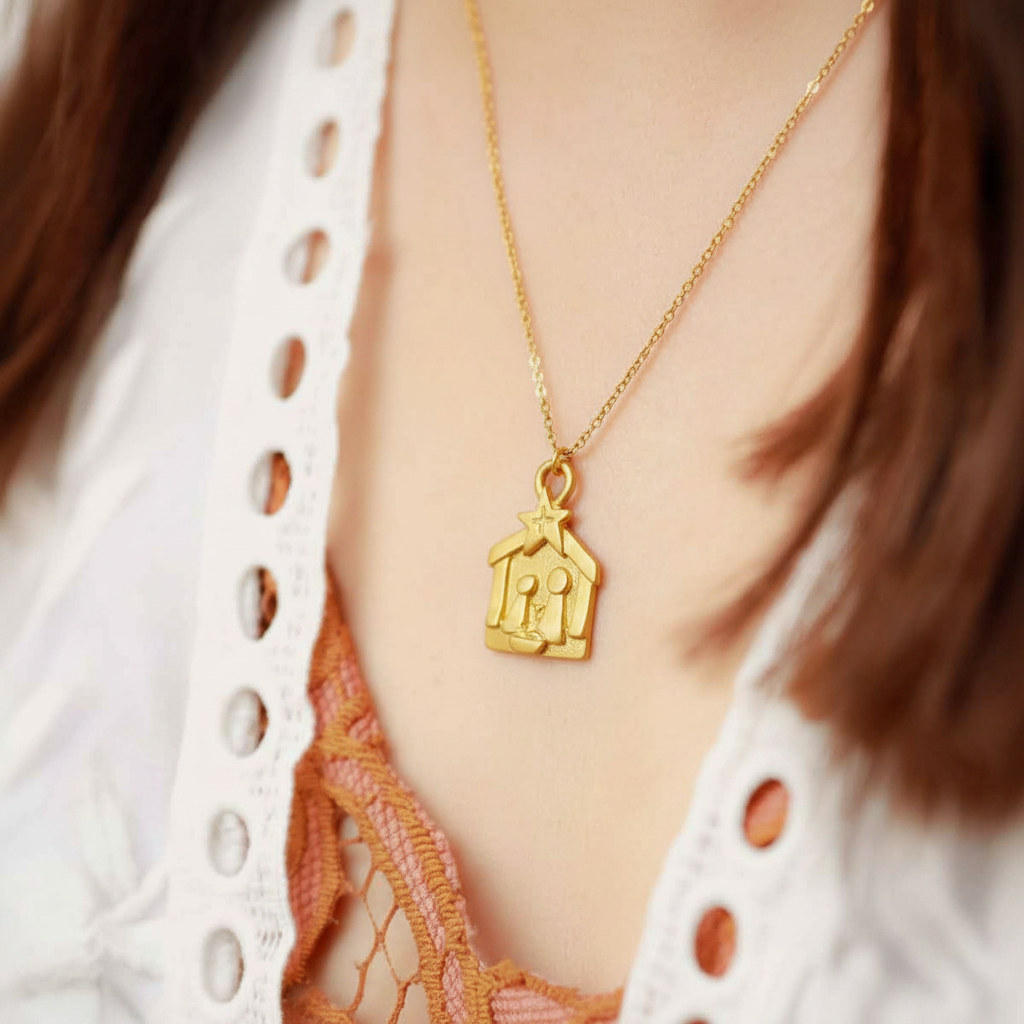 A Savior is Born Nativity Necklace (Gold Plated)