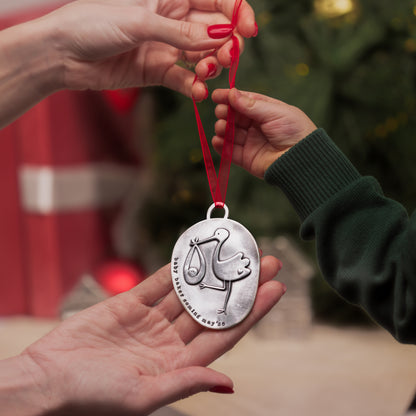 Stork Birth Announcement Ornament (Pewter)