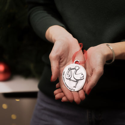 Stork Birth Announcement Ornament (Pewter)