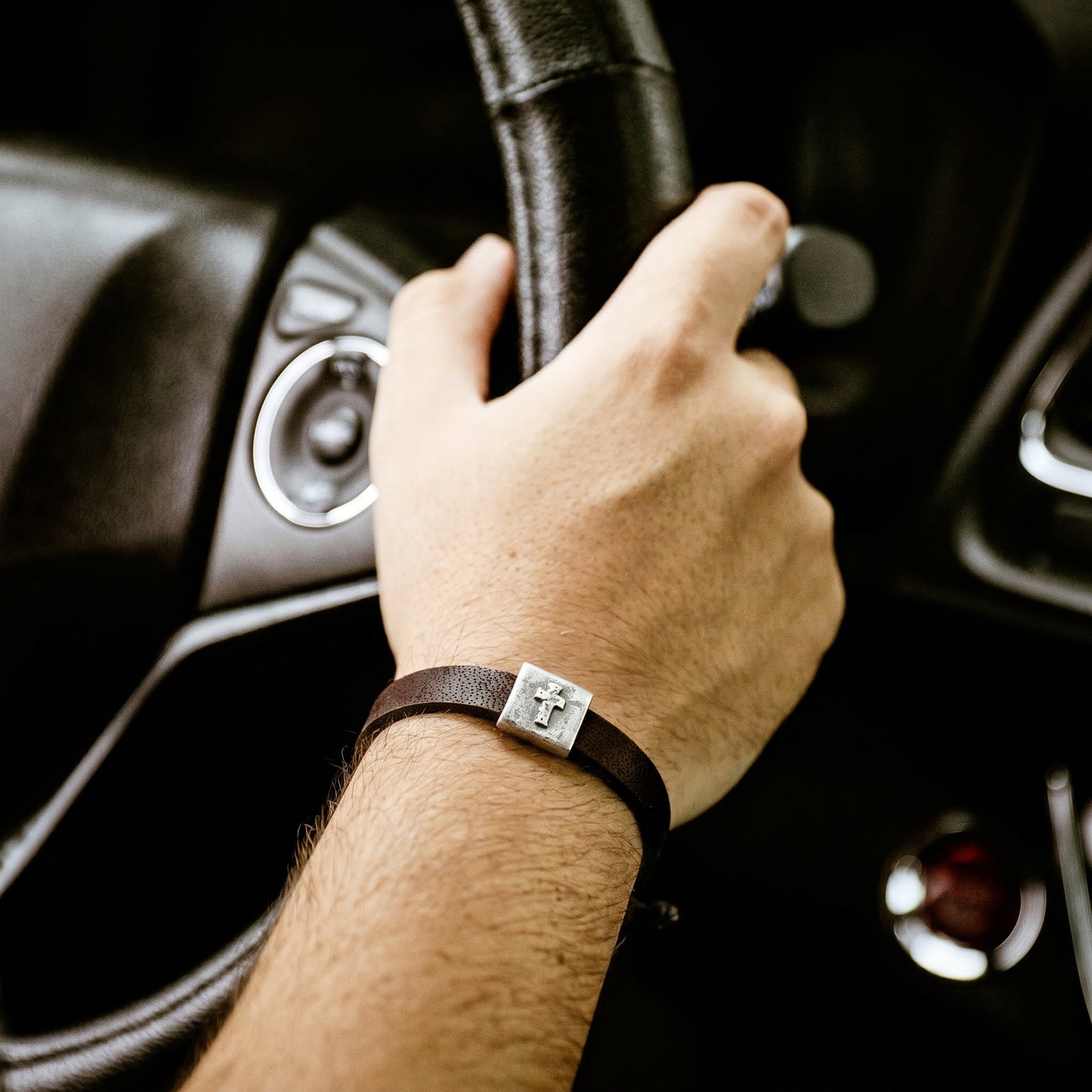 Equitable Leather Cross Bracelet (Dark Brown, Pewter) - Lisa Leonard Designs