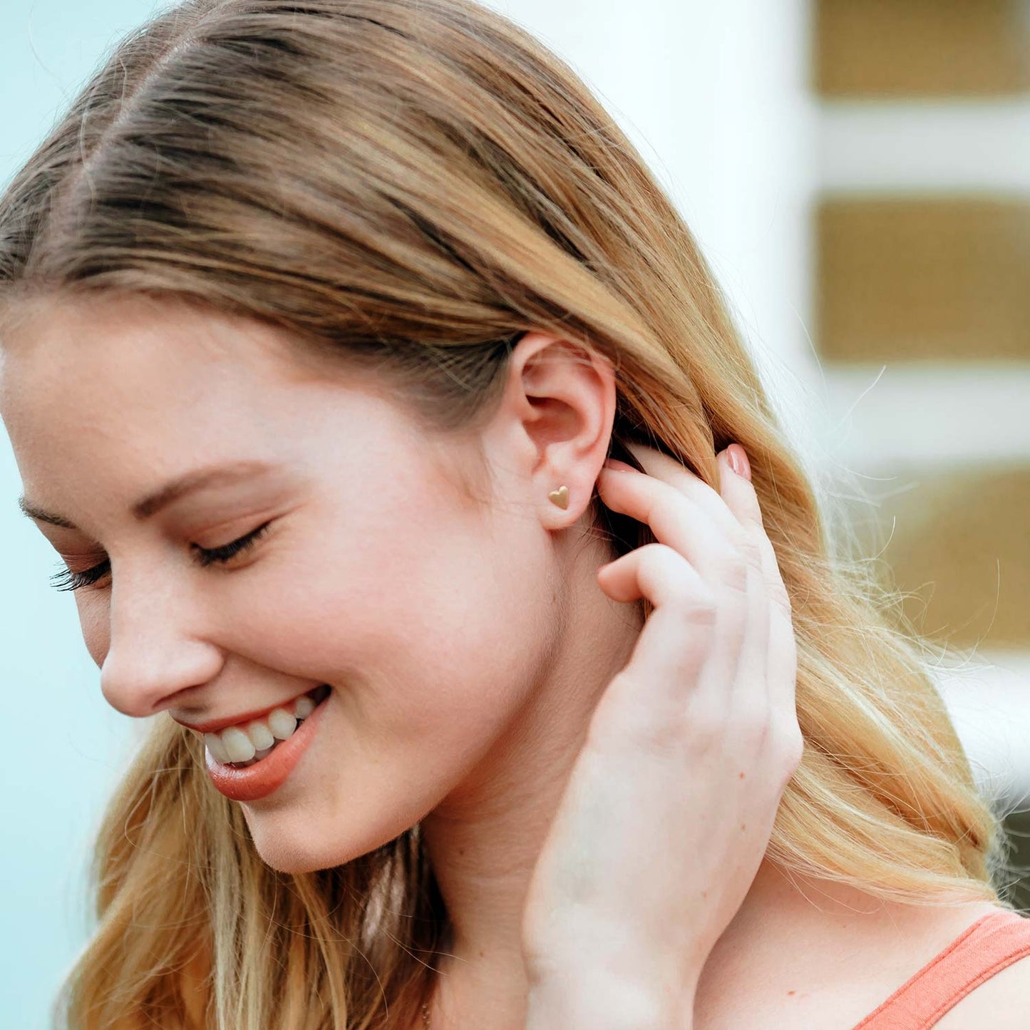 Tiny Heart Stud Earrings {14K Solid Gold}