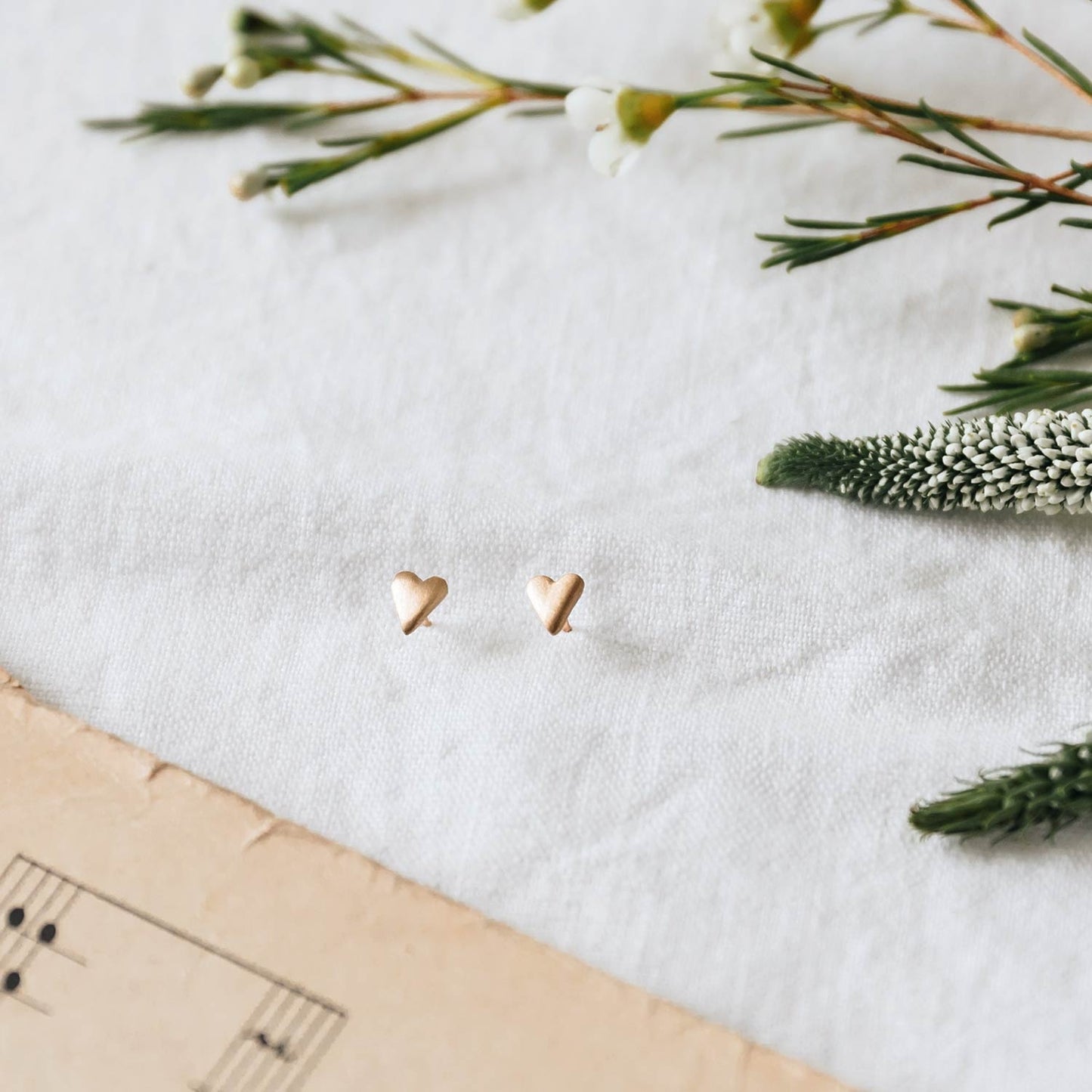 Tiny Heart Stud Earrings {14K Solid Gold}