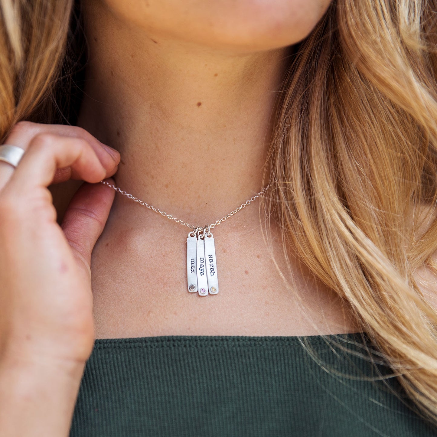 Bezel Birthstone Necklace (Sterling Silver)