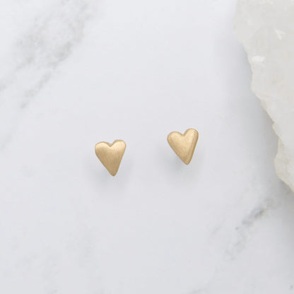 Tiny Heart Stud Earrings {14K Solid Gold}