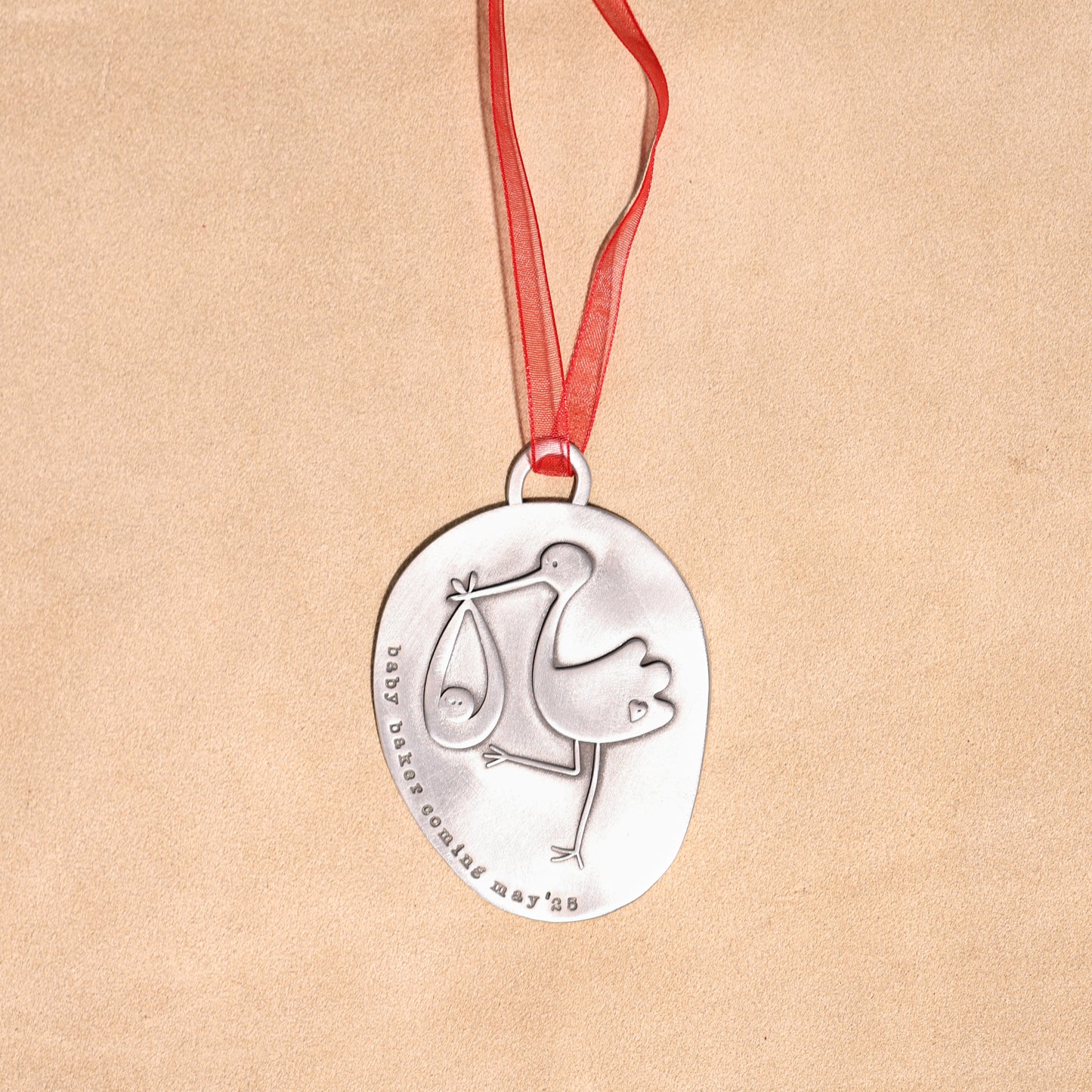 Stork Birth Announcement Ornament (Pewter)