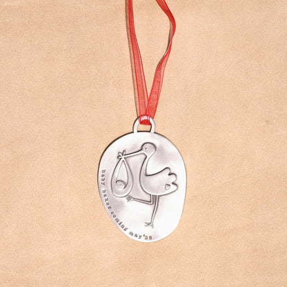 Stork Birth Announcement Ornament (Pewter)