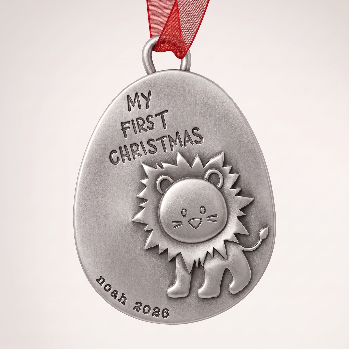 Playful Lion First Christmas Ornament (Pewter)