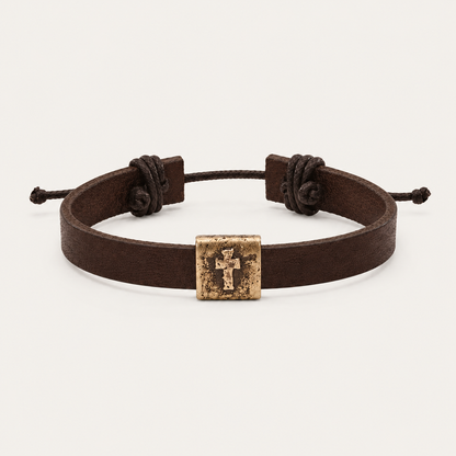 Equitable Leather Cross Bracelet (Dark Brown, Brass)
