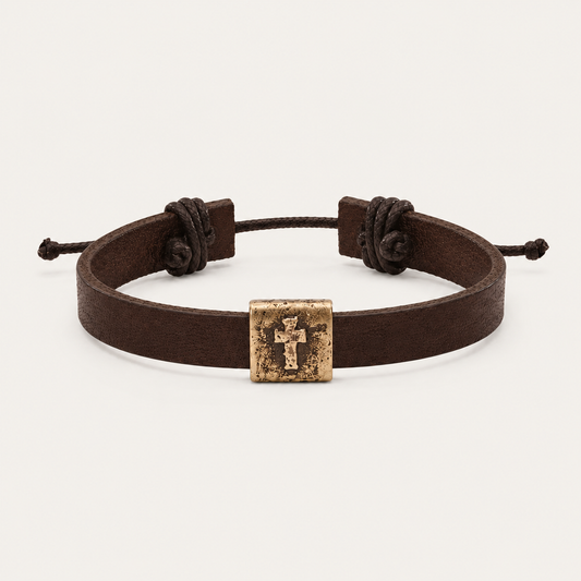 Equitable Leather Cross Bracelet (Dark Brown, Brass)