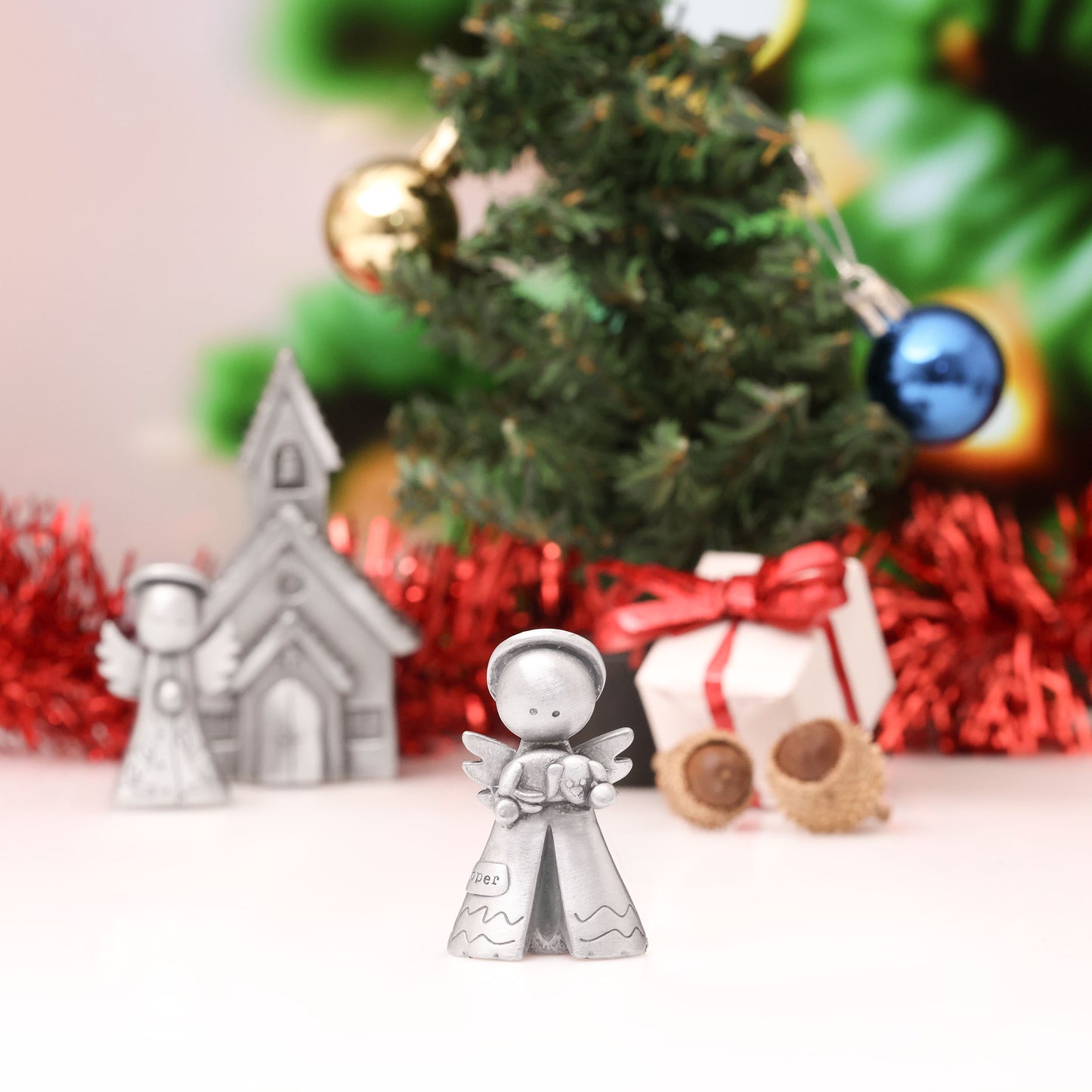 Personalized Safely Held Angel With Dog (Pewter)