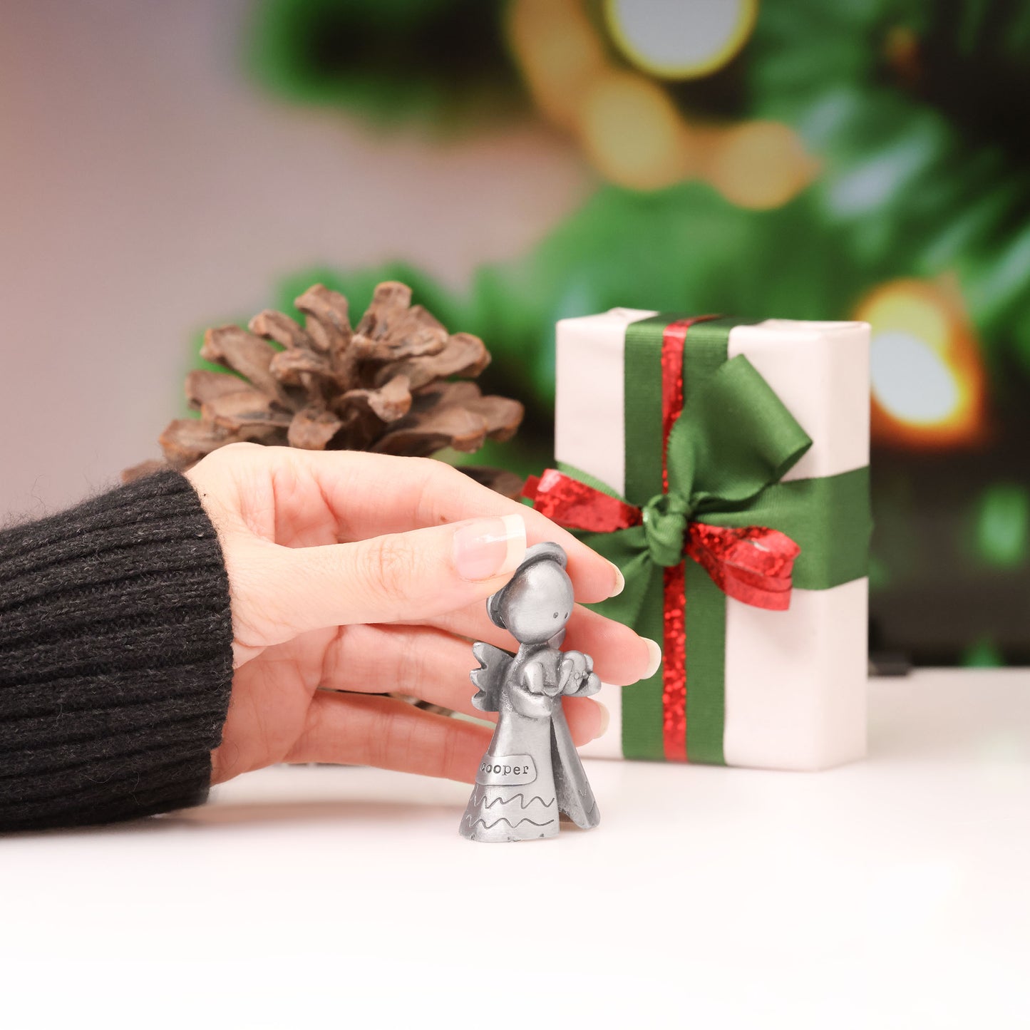 Personalized Safely Held Angel With Dog (Pewter)