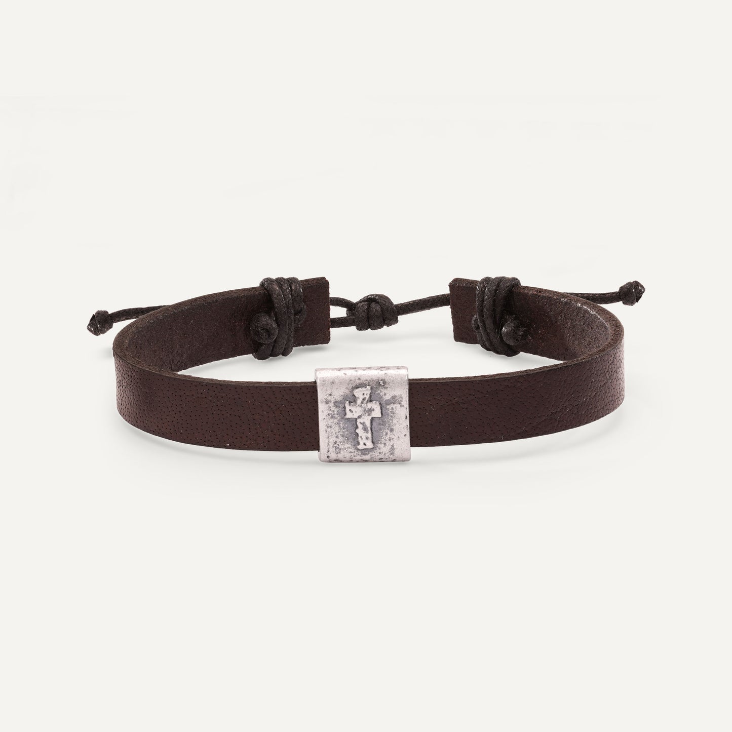 Equitable Leather Cross Bracelet (Dark Brown, Pewter)
