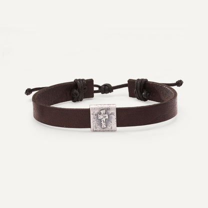 Equitable Leather Cross Bracelet (Dark Brown, Pewter)