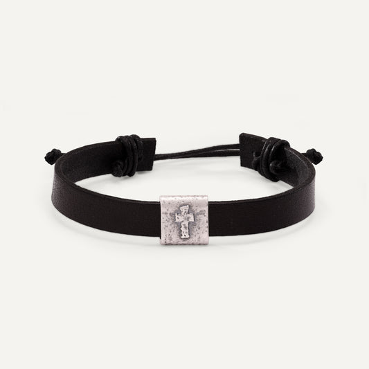 Equitable Leather Cross Bracelet (Black, Pewter)