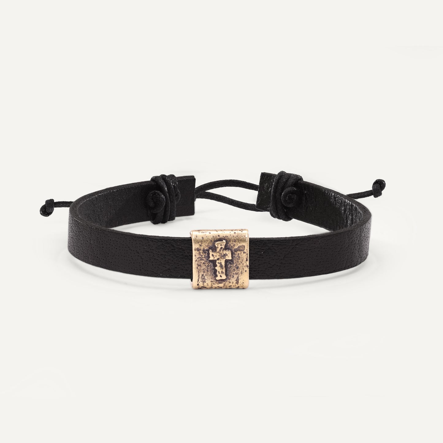 Equitable Leather Cross Bracelet (Black, Gold-Plated)