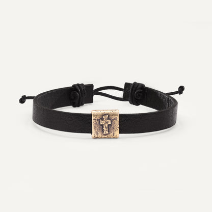 Equitable Leather Cross Bracelet (Black, Gold-Plated)