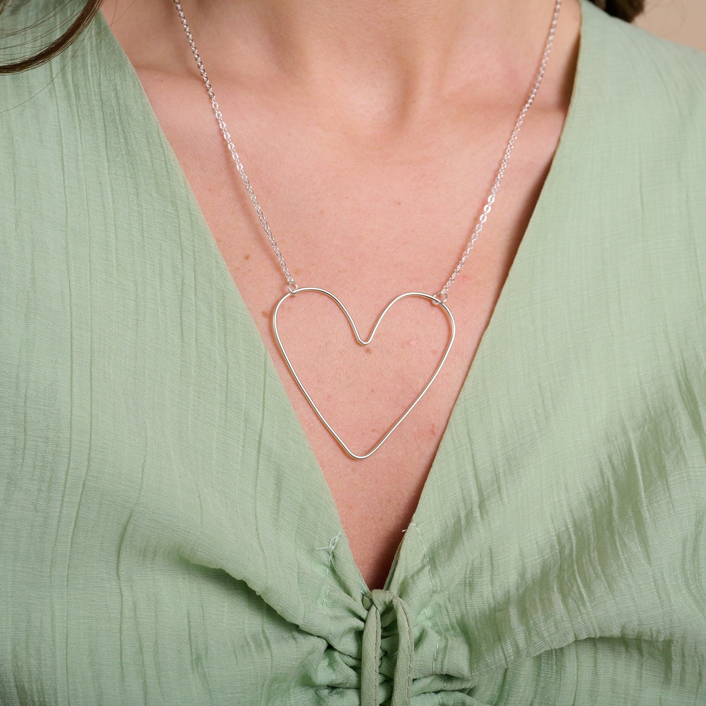 Large Peaceful Heart Necklace (Sterling Silver)