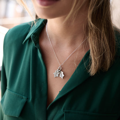 Boughs Of Holly Necklace (Pewter)