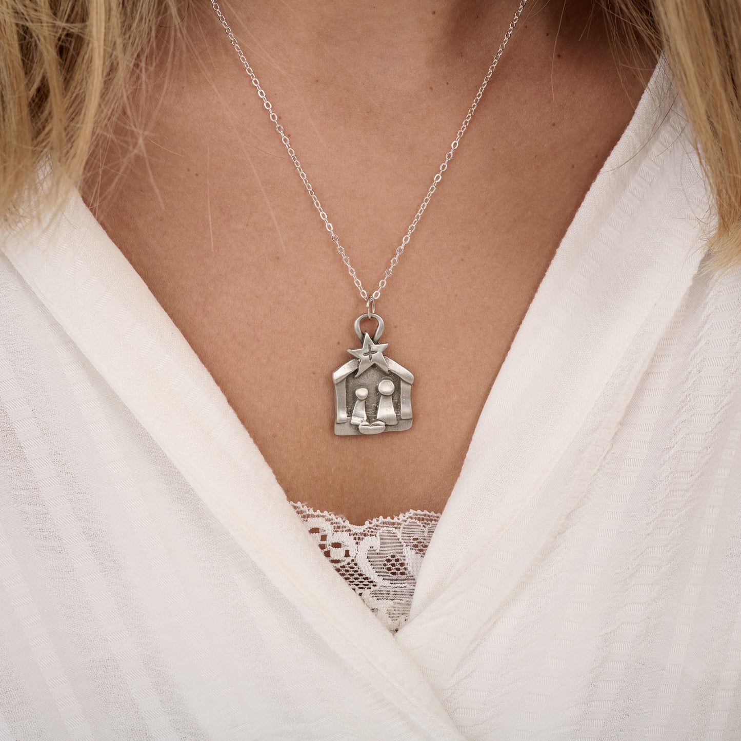 A Savior is Born Nativity Necklace (Pewter)